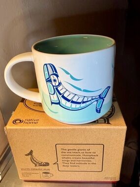 Humpback Whale Ceramic Mug - Teal Interior and White Exterior